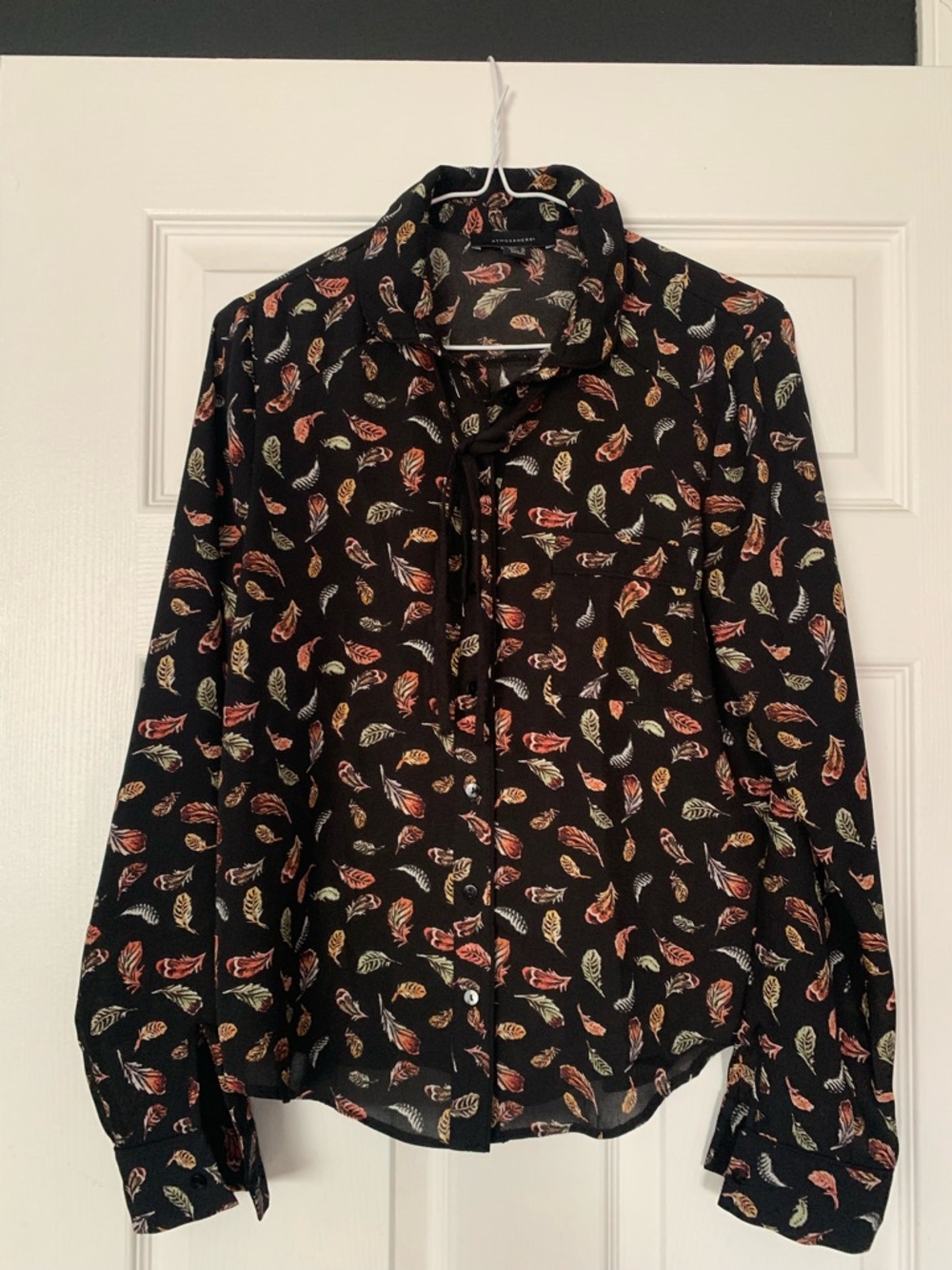 Atmosphere Black Blouse with Multicolor Feather Print